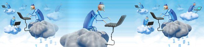 Homem usando computador na nuvem