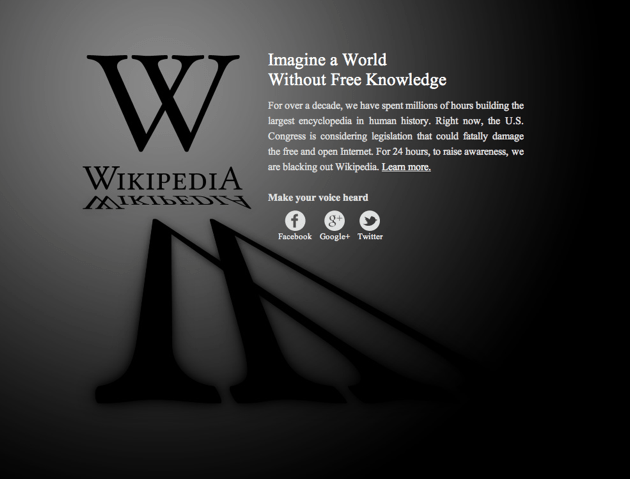 Wikipedia Fora do Ar em protesto ao SOPA